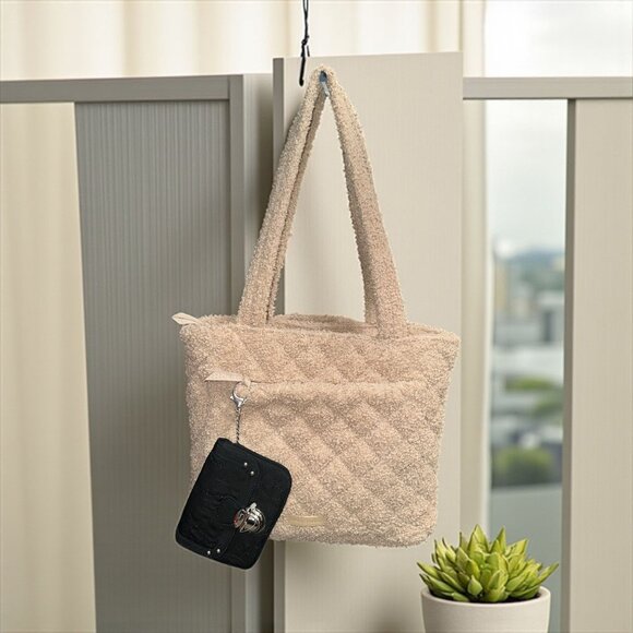 Vera Bradley Vera Tote Beige Ginger Snap Fleece Boucle Shoulder Bag + ID Wallet - Picture 1 of 14